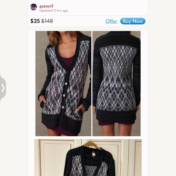 Free People Foxtrot Argyle Wool Blend Cardigan Grandpa Grunge Sweater XS British - Picture 2 of 16